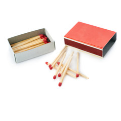 Pile of Wooden matches with box isolated over the white background