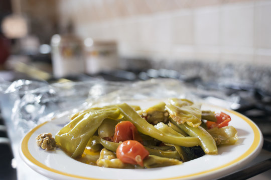 peperonata or peppers fried in pan