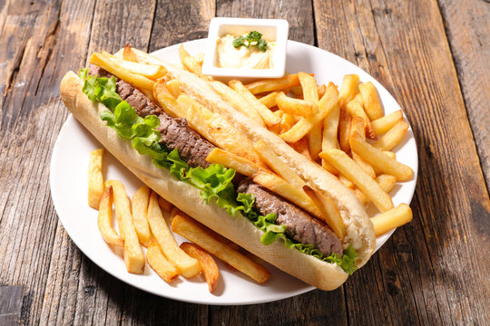 sandwich with beef and french fries