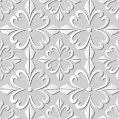 Vector damask seamless 3D paper art pattern background 374 Spiral Cross Flower
