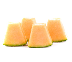 cantaloupe melon slices on white background