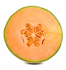 cantaloupe melon slices on white background