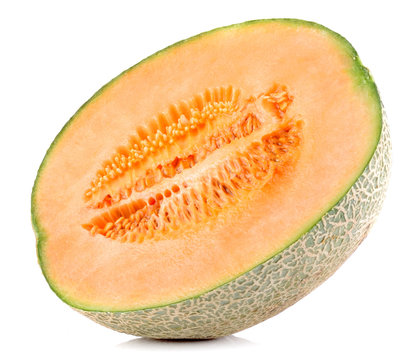 cantaloupe melon slices on white background