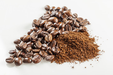 black coffee grains and Grinded