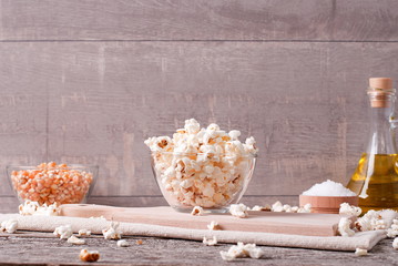 Popcorn and ingredients for cooking