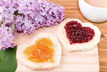 Jam as heart on bread