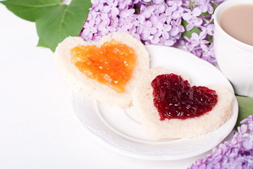 Jam as heart on bread