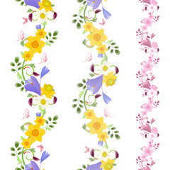 Fototapeta na wymiar collection vertical seamless borders with crocus and daffodils
