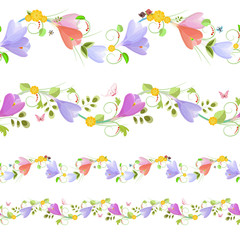 Lovely collection of seamless borders with spring flowers for yo