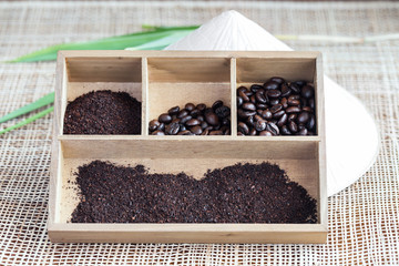 Vietnamese Robusta coffee in wooden box