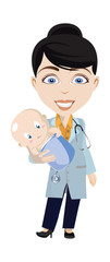 Obraz premium gynaecologist holding newborn vector illustrations