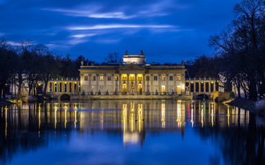 Lazienki Palace in Warsaw, Poland at night