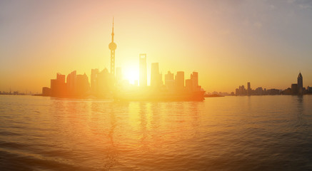 Fototapeta na wymiar Panoramic at Shanghai bund landmark skyline of dawn