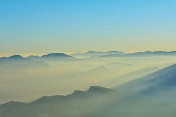 Foggy landscape in the Romanian Carpathians