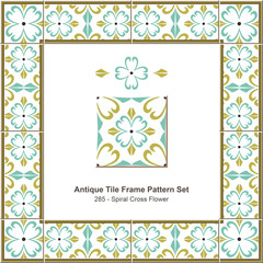 Antique tile frame pattern set_285 Spiral Cross Flower
