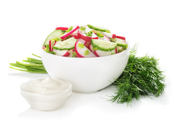 salad of radish and cucumsers in bowl