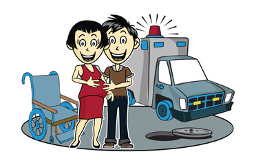 a baby on the way  to the hospital vector illustrations