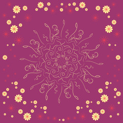 Ornamental. Vector abstract geometric design, floral elements in indian style