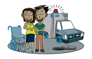 a baby on the way  to the hospital vector illustrations