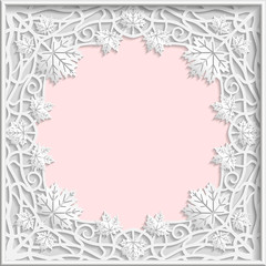 3D Vector bas-relief frame, maple leaves frame, branches frame,   vintage frame,  festive frame, white frame, template greetings