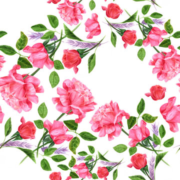 Seamless background pattern of vintage style watercolor roses