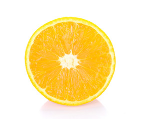 Orange cut pieces on white background.