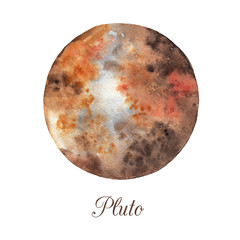 Planet Pluto. Watercolor illustration isolated on white background