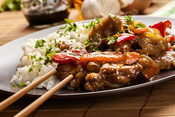 Chinese sticky pork sirloin roasted with a sweet and savory sauc