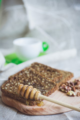 tea with bread and honey