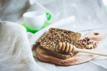 tea with bread and honey
