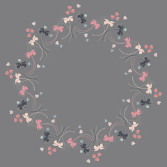 Cute circle frame with cute hearts and flowers