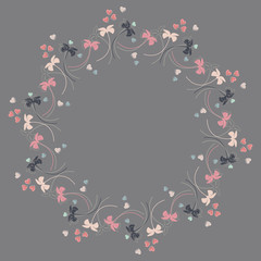 Cute circle frame with cute hearts and flowers