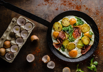 Rustic omelette fried eggs