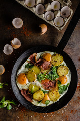 Rustic omelette fried eggs