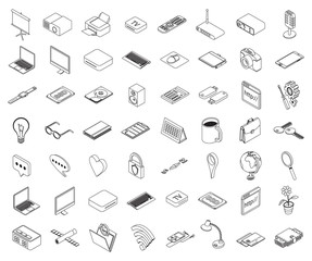 Set of isometric icons computer technology and office equipment