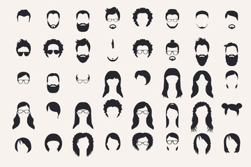 Set of monochrome icons. Hearstyle and beards. - obrazy, fototapety, plakaty