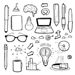 Business icons hand-drawn set.