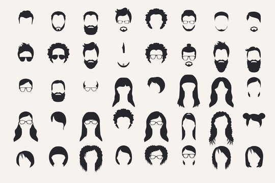 Set of monochrome icons. Hearstyle and beards.