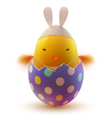Realistic Easter egg and chicken. Vector illustration.