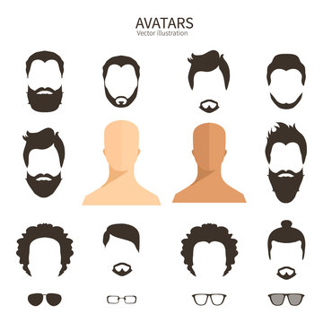 Set of monochrome icons. Hairstyle and beards.