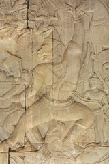 Wall Carving at Prasat Bayon Temple In Angkor Thom, Cambodia