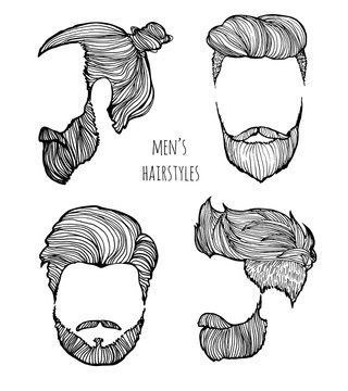Man hairstyle. Set of hand-drawn sketches. Vector Illustration.