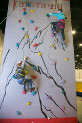 Children on rock climbing wall