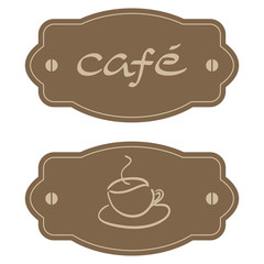 vector Cafe and Cup of Coffee brown sticker symbols