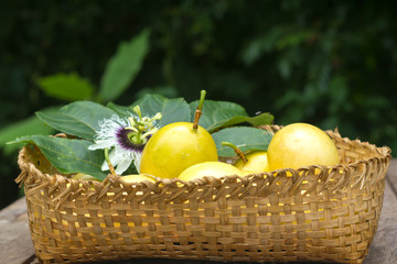 Passion fruits on natural  background.