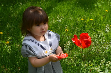 Маленькая девочка в саду 