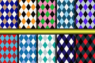 Set of 10 seamless argyle design patterns.