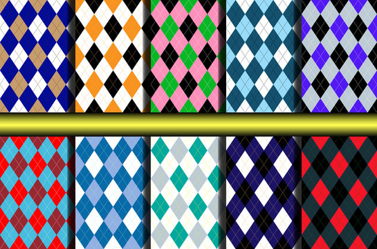 Set of 10 seamless argyle design patterns.