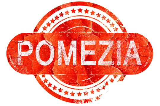 Pomezia, vintage old stamp with rough lines and edges