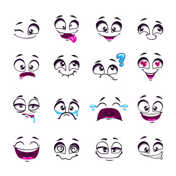 Set of funny cartoon vector comic faces